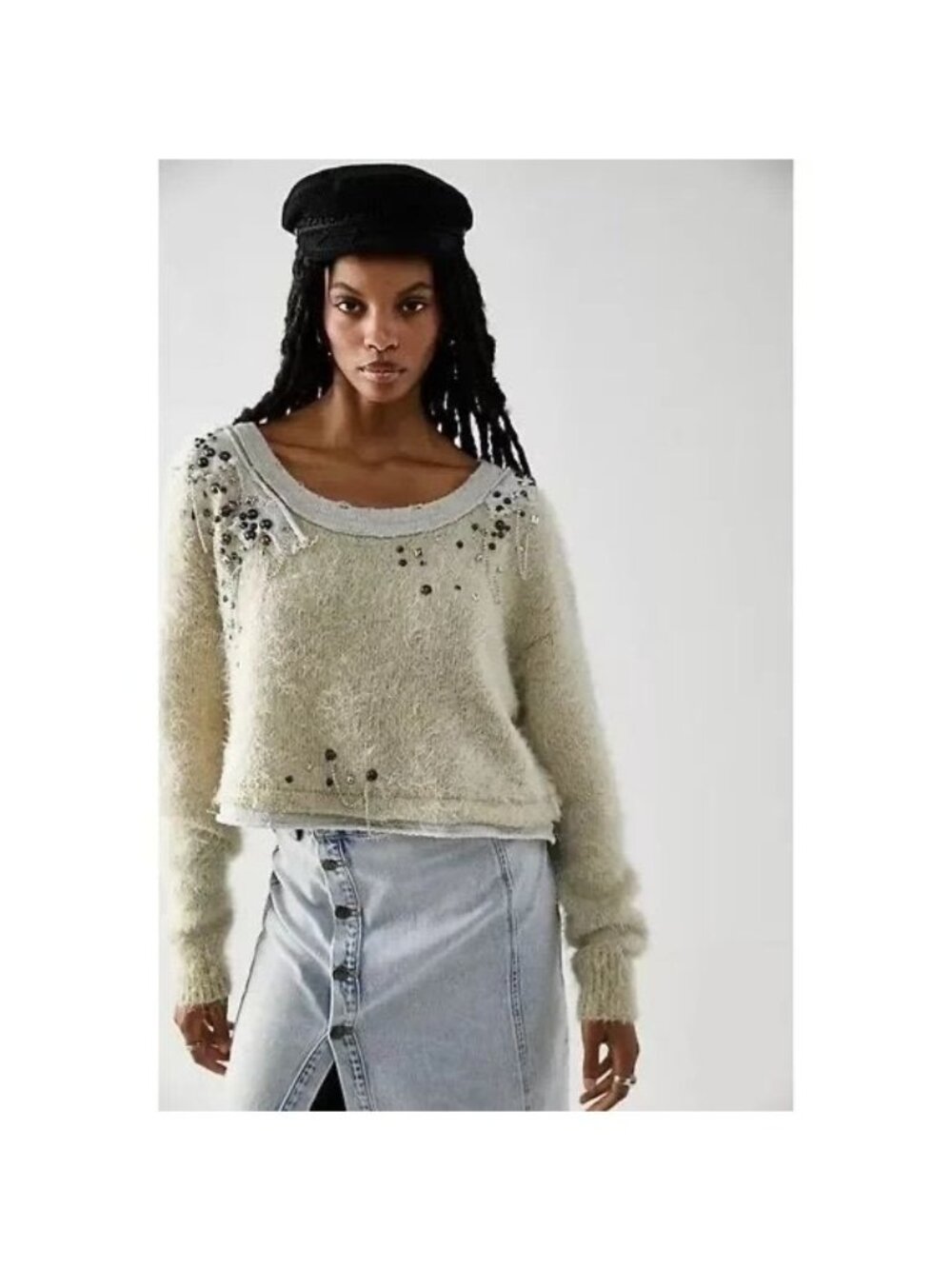 RARE NWT Free People Embellished Pull Over Knit Sweater | Mob Wife Coquette Boho - Picture 15 of 16
